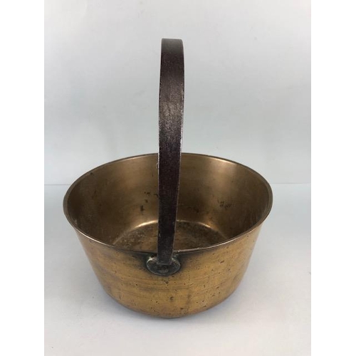 149 - Antique Bronze cooking or maslin pan with steel handle approximately 28cm across