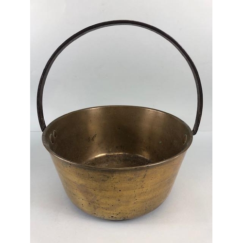 149 - Antique Bronze cooking or maslin pan with steel handle approximately 28cm across