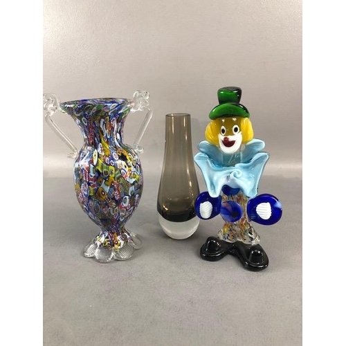 153 - Murano Glass, vintage Millefiori vase of classical form approximately 21cm high a glass clown approx... 