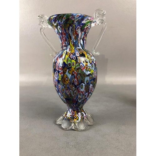 153 - Murano Glass, vintage Millefiori vase of classical form approximately 21cm high a glass clown approx... 