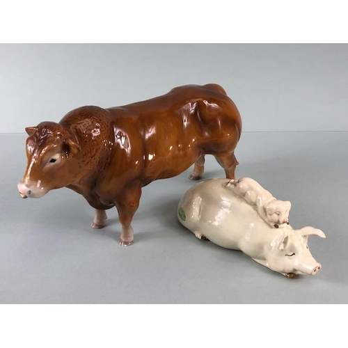 156 - Beswick China Farmyard Animals, French Limousin bull with John Beswick signature to underside and a ... 