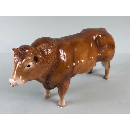 156 - Beswick China Farmyard Animals, French Limousin bull with John Beswick signature to underside and a ... 