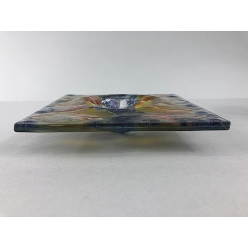 158 - Art glass , studio made multi coloured square dish with ground  pontil mark to base, approximately 1... 