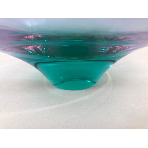 158 - Art glass , studio made multi coloured square dish with ground  pontil mark to base, approximately 1... 