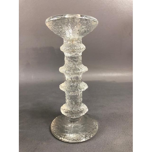 169 - Scandinavian glass, Finnish opaque white glass candlestick approximately 18cm high and a Danish clea... 