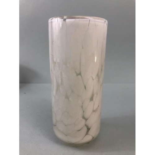 171A - Studio Art Glass, a collection of Mdina splash marble glass to include white cylinder vase, white an... 