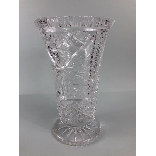 178 - Cut Glass, large cut glass bouquet vase approximately 32cm high (some chips to rim)