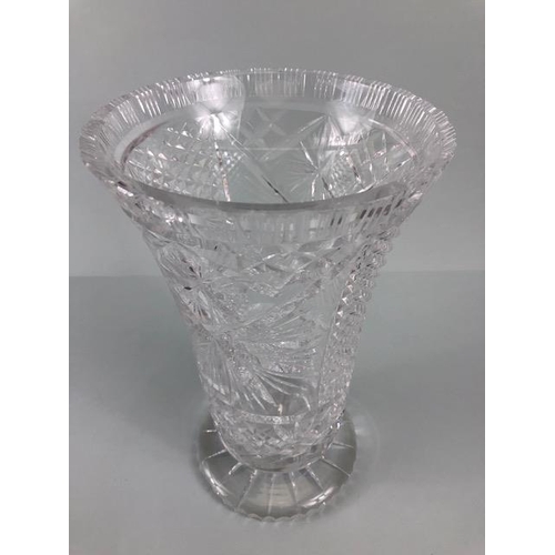 178 - Cut Glass, large cut glass bouquet vase approximately 32cm high (some chips to rim)