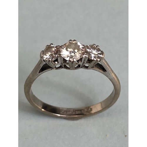 18 - 18ct White Gold three stone Diamond ring size approx 'P' total weight approx 3.3g