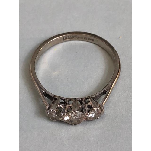 18 - 18ct White Gold three stone Diamond ring size approx 'P' total weight approx 3.3g