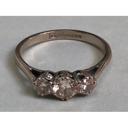 18 - 18ct White Gold three stone Diamond ring size approx 'P' total weight approx 3.3g