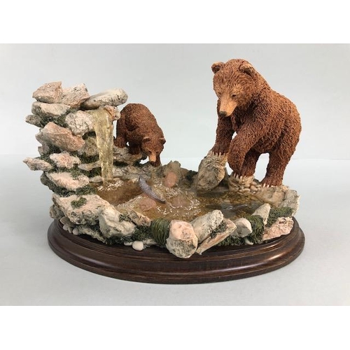 183 - Country artists  figure of mother and baby bear by a waterfall, and nature craft figurine of Emperor... 