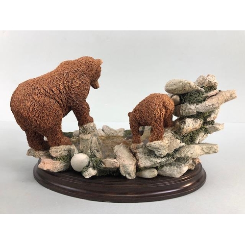 183 - Country artists  figure of mother and baby bear by a waterfall, and nature craft figurine of Emperor... 