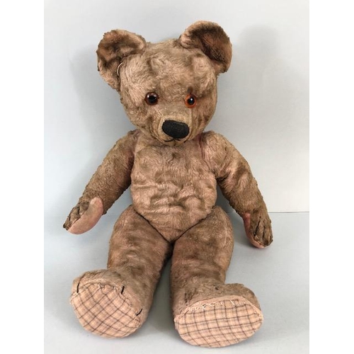 186A - Vintage teddy bear, Pre War Chad Valley style Pink plush Bear, Shaved Muzzle with stitched nose  Kap... 