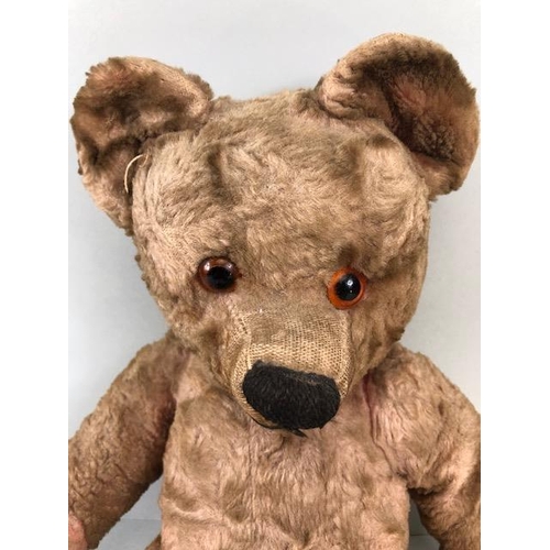 186A - Vintage teddy bear, Pre War Chad Valley style Pink plush Bear, Shaved Muzzle with stitched nose  Kap... 