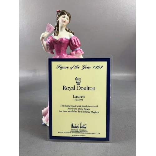 196 - Royal Doulton figures, 5 figurines with certificates and boxes, Rebecca 4041 1998, Lauren 3975 1999,... 