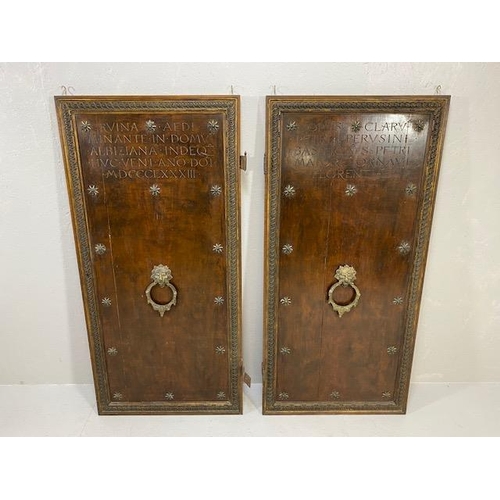 203 - Antique doors, Pair of carved and decorated wooden church doors, possibly from a Tabernacle, Europea... 