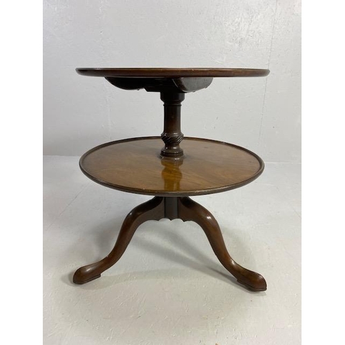 204 - Antique Furniture, 19th century 2 tier pedestal dumb waiter, graduated tiers and tripod base approxi... 