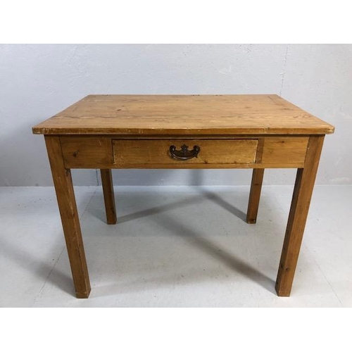 216 - Antique Furniture, pine kitchen parlour side table with single middle drawer, drop down brass drawer... 