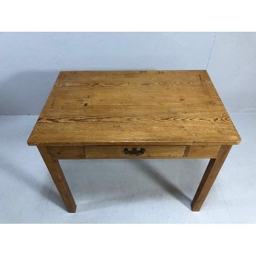 216 - Antique Furniture, pine kitchen parlour side table with single middle drawer, drop down brass drawer... 