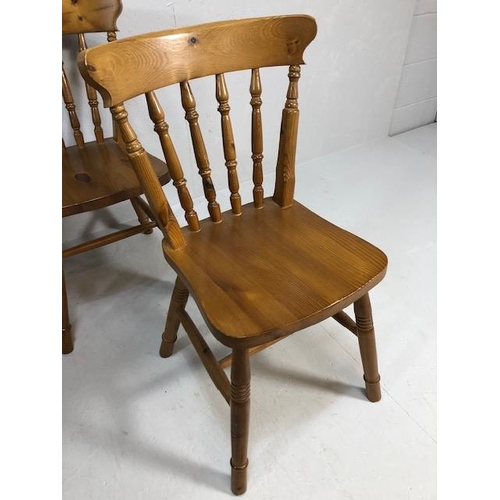 219 - Pine Furniture, 4 modern Pine turned spindle back dining chairs with curved back support  in a Victo... 