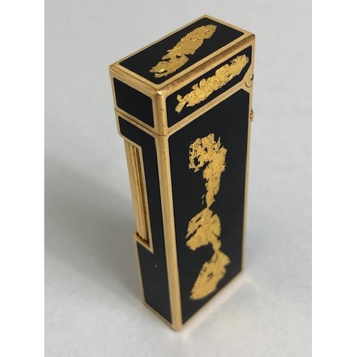 21A - Dunhill, Vintage Pocket lighter, 1980s Dunhill Gold plated Rollagas pocket lighter with black lacque... 