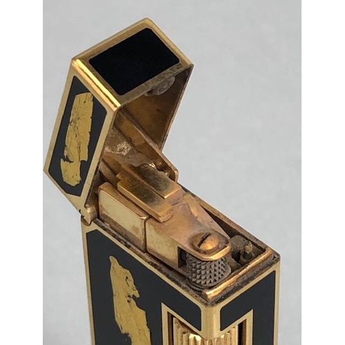 21A - Dunhill, Vintage Pocket lighter, 1980s Dunhill Gold plated Rollagas pocket lighter with black lacque... 