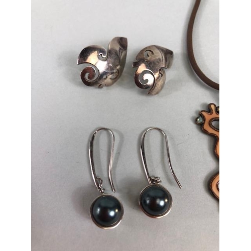 22 - Costume jewellery ,two 925 marked stone set studio rings a Melano twist ring, 2 pairs of 925 stamped... 