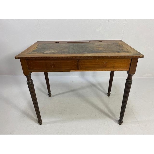 220 - Antique furniture, Early 20th century writing desk, leather inlaid top with 2 drawers under, top wit... 