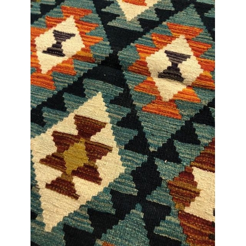 222 - Oriental Carpet, Wool Hand knotted Maimana Kilim Runner colourful geometric design approximately 210... 