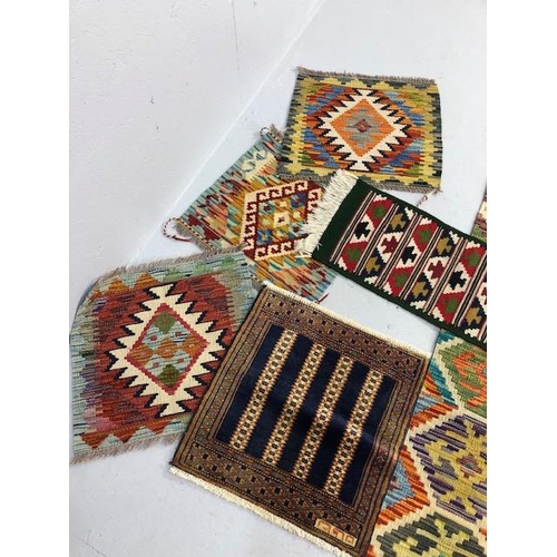 225A - Oriental Rugs, collection of hand woven prayer mat size wool rugs with geometric designs, 4 approxim... 