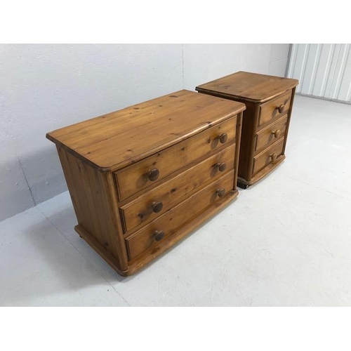 226 - Pine Furniture, modern  Low chest of 3 drawers on casters approximately 79 x 42 x 55 cm and a matchi... 