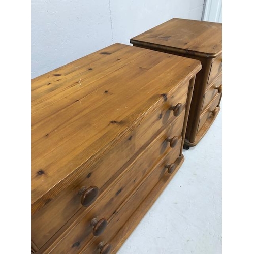 226 - Pine Furniture, modern  Low chest of 3 drawers on casters approximately 79 x 42 x 55 cm and a matchi... 