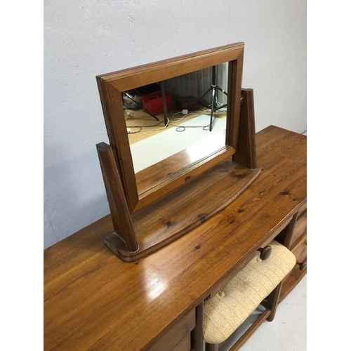 228 - Pine Furniture, modern dressing table on casters, knee hole with 4 drawers each side, matching stool... 