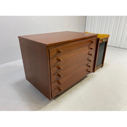 229 - Modern furniture, chest of small office architect or artist drawers, run of 6 drawers with drop down... 