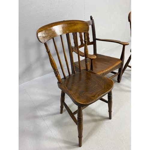 234 - Antique furniture, 19th century smoking chair with arms, leather seat with stud decoration to front ... 