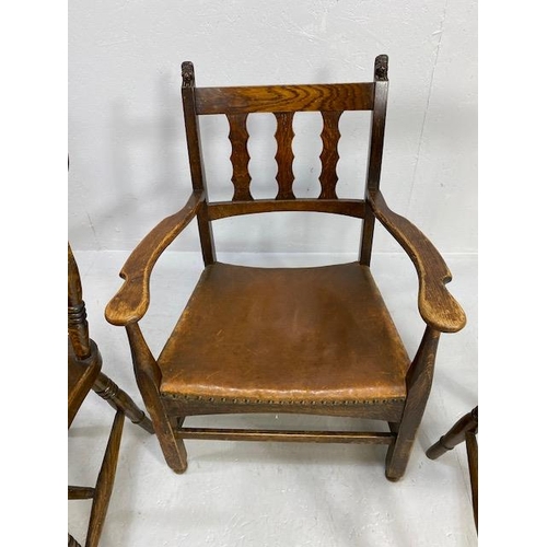 234 - Antique furniture, 19th century smoking chair with arms, leather seat with stud decoration to front ... 