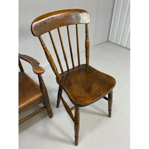 234 - Antique furniture, 19th century smoking chair with arms, leather seat with stud decoration to front ... 