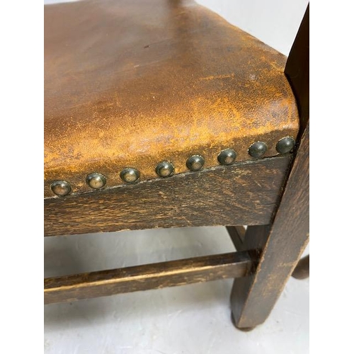 234 - Antique furniture, 19th century smoking chair with arms, leather seat with stud decoration to front ... 