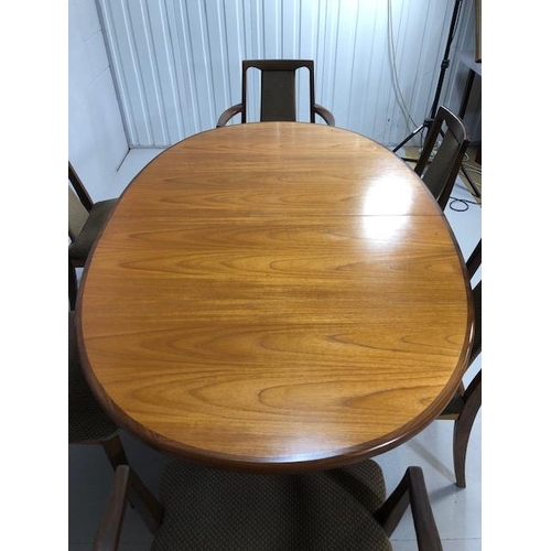 236 - Mid century Furniture, teak G plan dining table and chairs,  oval extending table with honey top wit... 