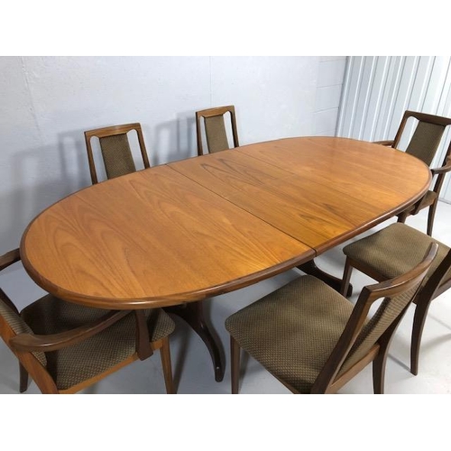 236 - Mid century Furniture, teak G plan dining table and chairs,  oval extending table with honey top wit... 