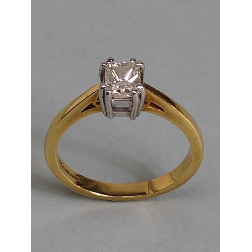 23A - 18ct yellow gold hallmarked, cushion cut solitaire diamond ring approximately size M, 3.18g total