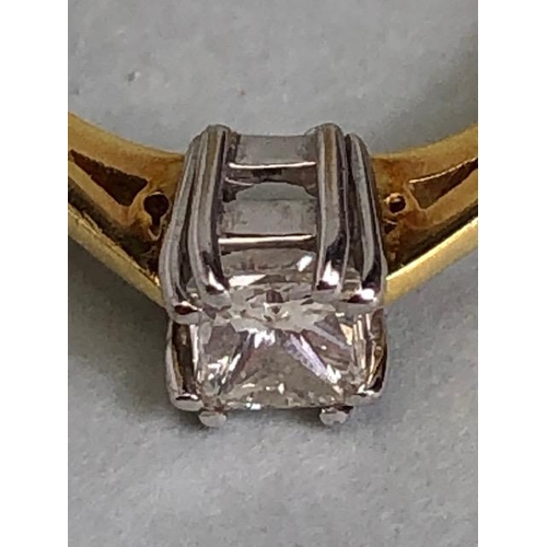 23A - 18ct yellow gold hallmarked, cushion cut solitaire diamond ring approximately size M, 3.18g total