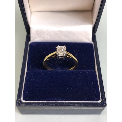 23A - 18ct yellow gold hallmarked, cushion cut solitaire diamond ring approximately size M, 3.18g total