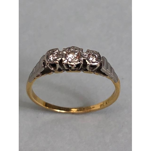 24A - !8ct yellow gold and Platinum 3 stone Diamond ring, approximately size K , and 1.52g