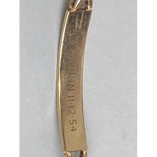 26 - 9ct Gold bracelet and engraved bar A/F and approx 12.6g