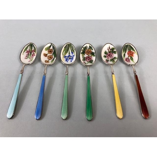 28 - Set of Six hallmarked silver and enamel teaspoons hallmarked for Birmingham by maker C Robathan & So... 