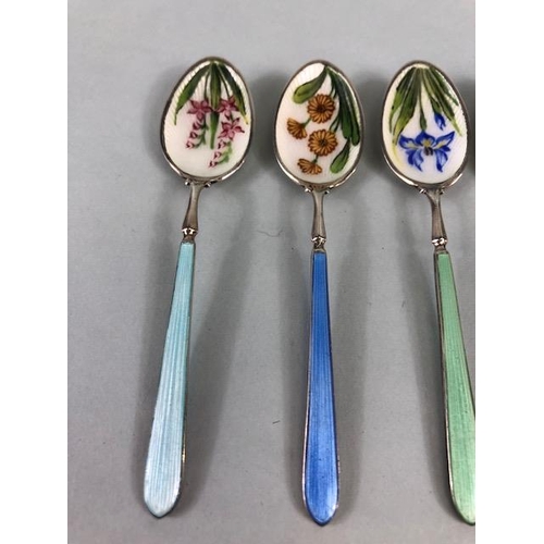 28 - Set of Six hallmarked silver and enamel teaspoons hallmarked for Birmingham by maker C Robathan & So... 