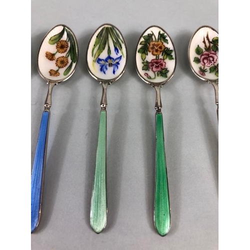 28 - Set of Six hallmarked silver and enamel teaspoons hallmarked for Birmingham by maker C Robathan & So... 