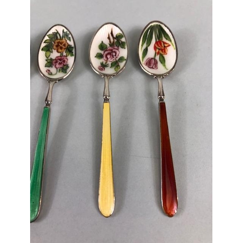 28 - Set of Six hallmarked silver and enamel teaspoons hallmarked for Birmingham by maker C Robathan & So... 